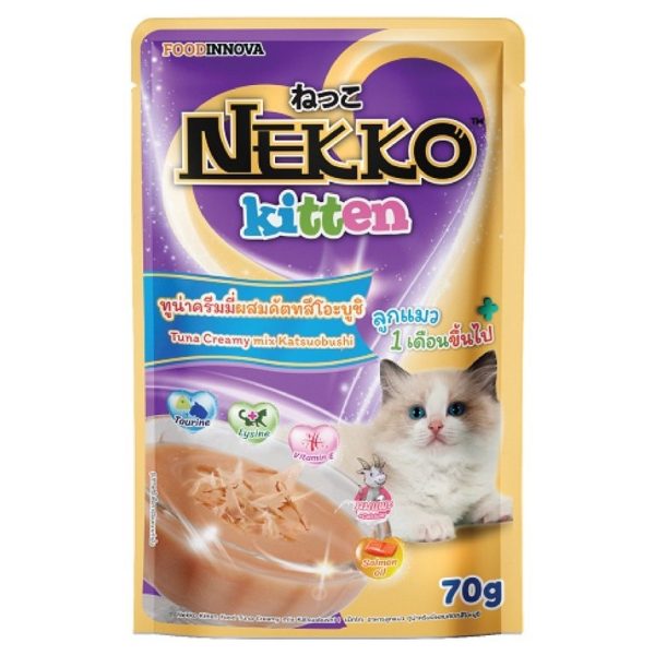 26. Pate Nekko Kitten Tuna Creamy mix Katsuobushi (sốt mịn vị cá ngừ và cá ngừ cho mèo con)