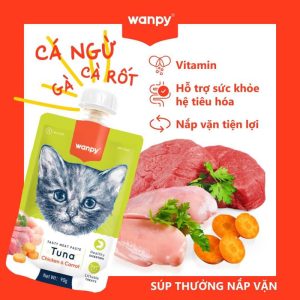 Súp thưởng cao cấp Wanpy nắp vặn rau củ cà ngừ, gà và cà rốt cho mèo