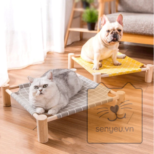 Giường võng gỗ chó mèo màu xám