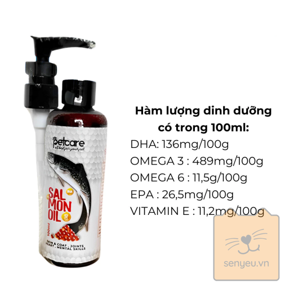 Hàm lượng dinh dưỡng trong 100ml tinh dầu cá hồi Petcare