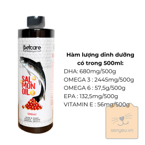 Hàm lượng dinh dưỡng trong 500ml tinh dầu cá hồi Petcare
