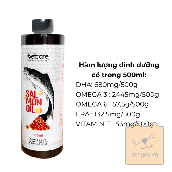 Hàm lượng dinh dưỡng trong 500ml tinh dầu cá hồi Petcare