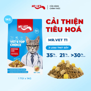 Hạt mèo Mr.Vet T1: Hỗ trợ tiêu hóa, giảm búi lông, giảm mùi phân