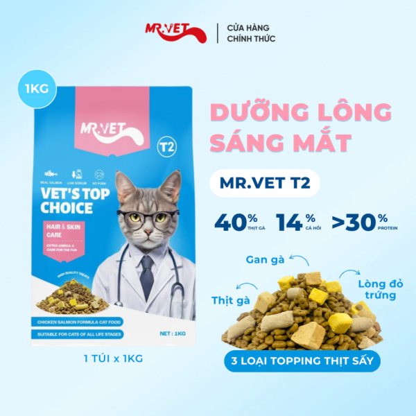 Hạt mèo Mr.Vet T2: Dưỡng lông, dưỡng da, sáng mắt, giảm rụng lông